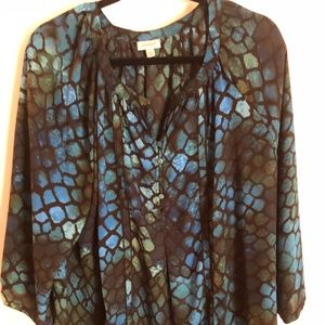 Avenue Black and blue animal print blouse